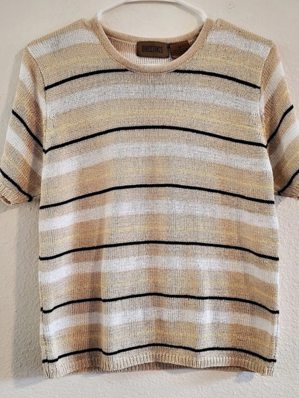 Directives Striped Short Sleeve Top in Beige & White Size M